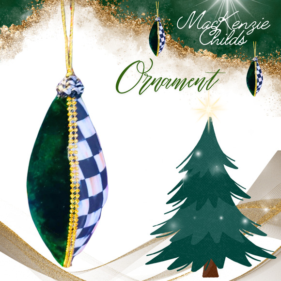 Mackenzie Childs One Courtly Check Green Velvet Drop Ornament - Picture 1 of 4